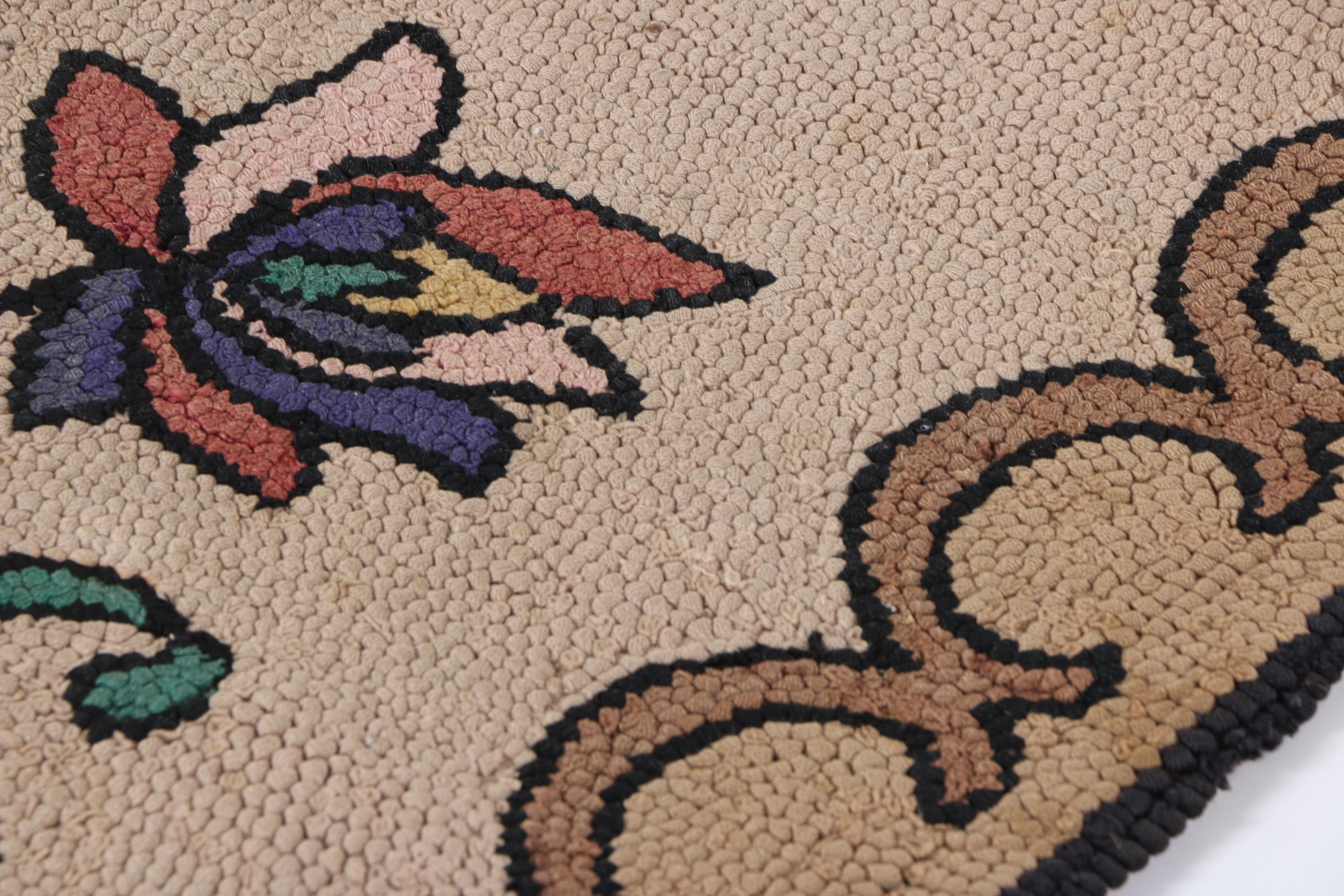 PRIORITY-Vintage Hooked "Flower of Life" Accent Rug