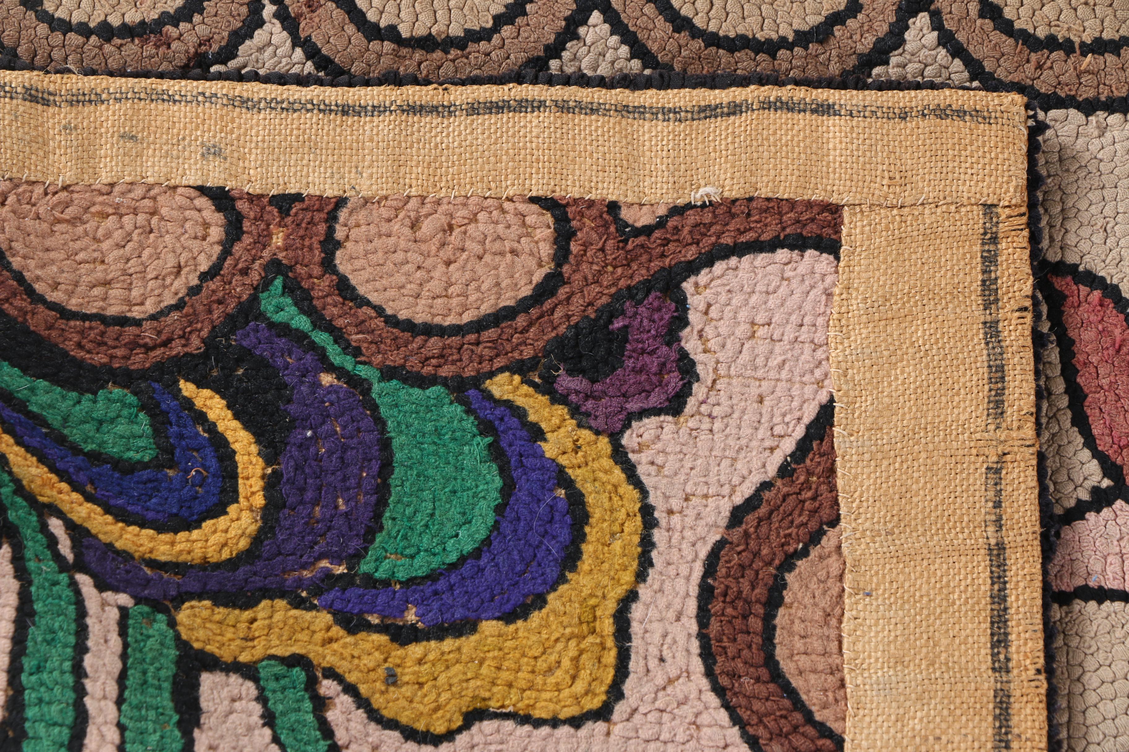 PRIORITY-Vintage Hooked "Flower of Life" Accent Rug