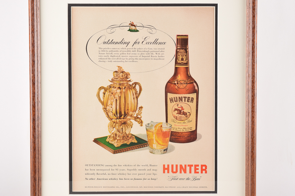 Framed Vintage "Hunter Blended Whiskey" Advertisement Circa 1947