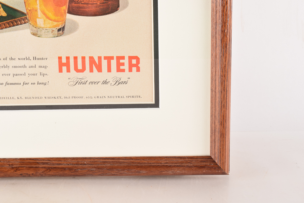 Framed Vintage "Hunter Blended Whiskey" Advertisement Circa 1947
