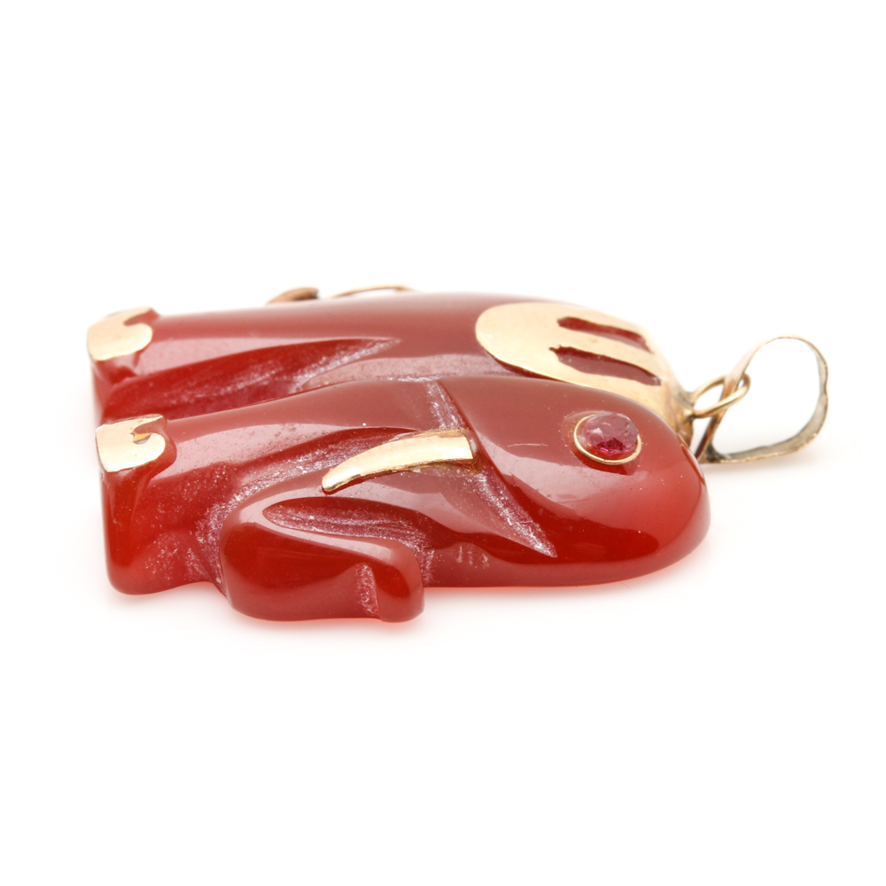 Assortment of 14K Yellow Gold Carved Gemstone Pendants