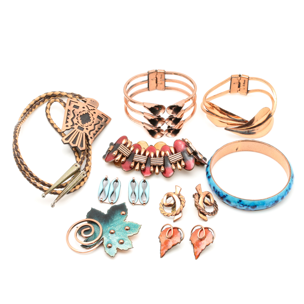 Collection of Copper Jewelry Including Matisse and Renoir