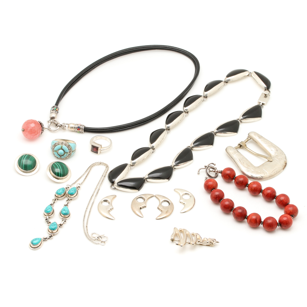 Sterling Silver Jewelry Assortment Including Gemstones