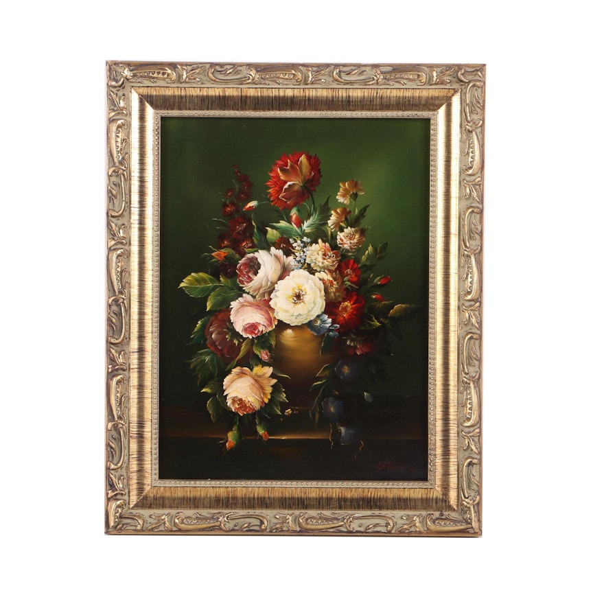 Reine Josephine Thieblin Oil Painting on Panel Floral Still Life