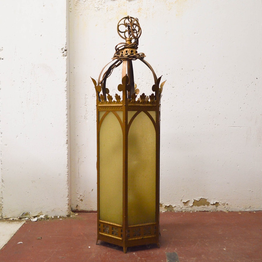 Baroque Style Brass Tone and Glass Hanging Light