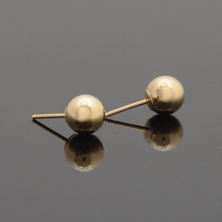 14K Yellow Gold 8 MM Stud Earrings