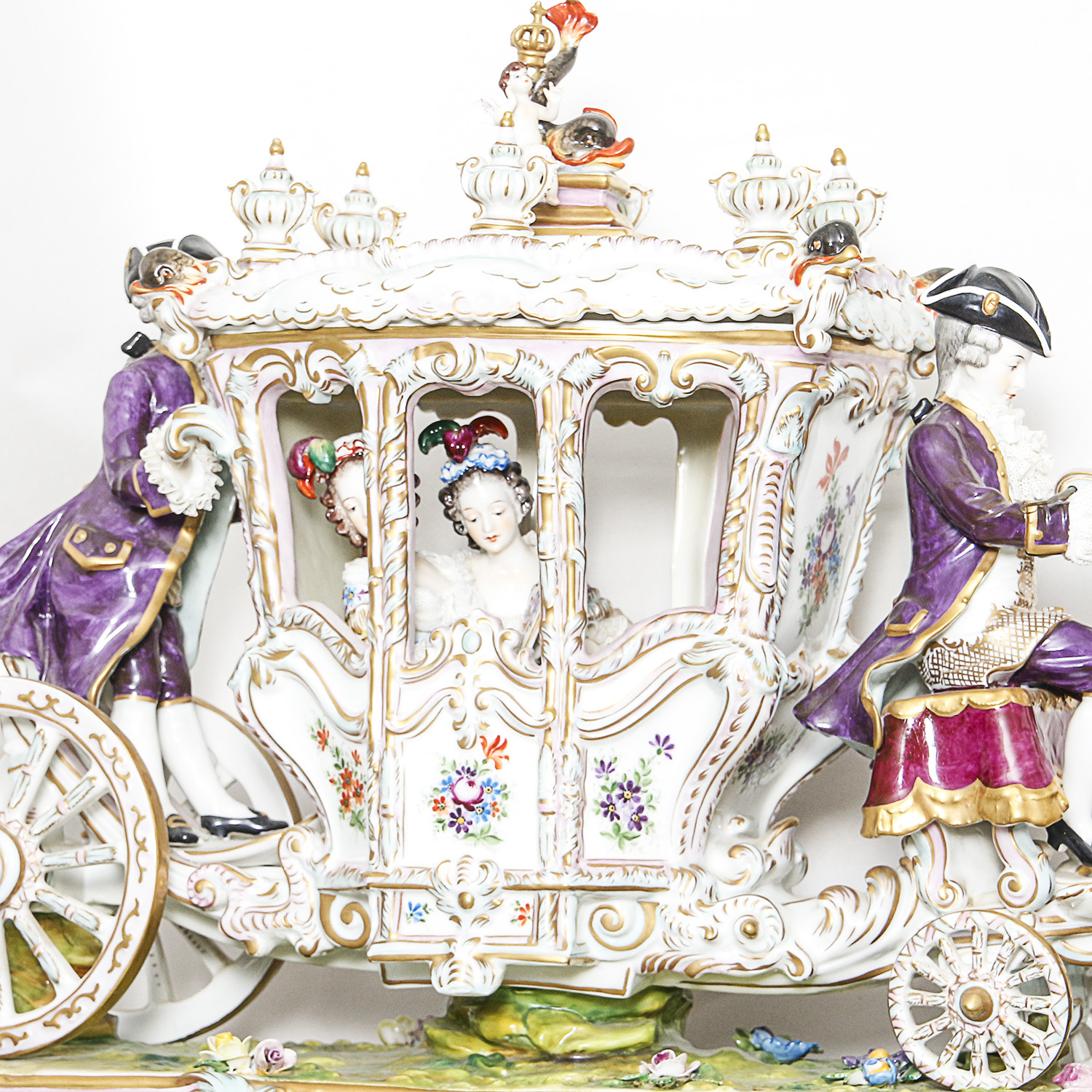 Antique Porcelain Rudolstadt Volkstedt Horse and Carriage Figurine