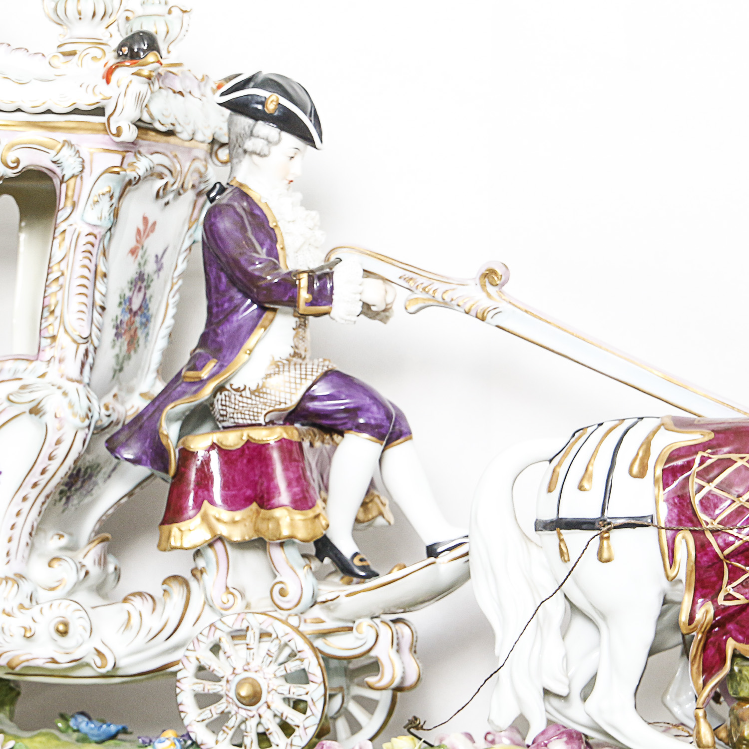 Antique Porcelain Rudolstadt Volkstedt Horse and Carriage Figurine