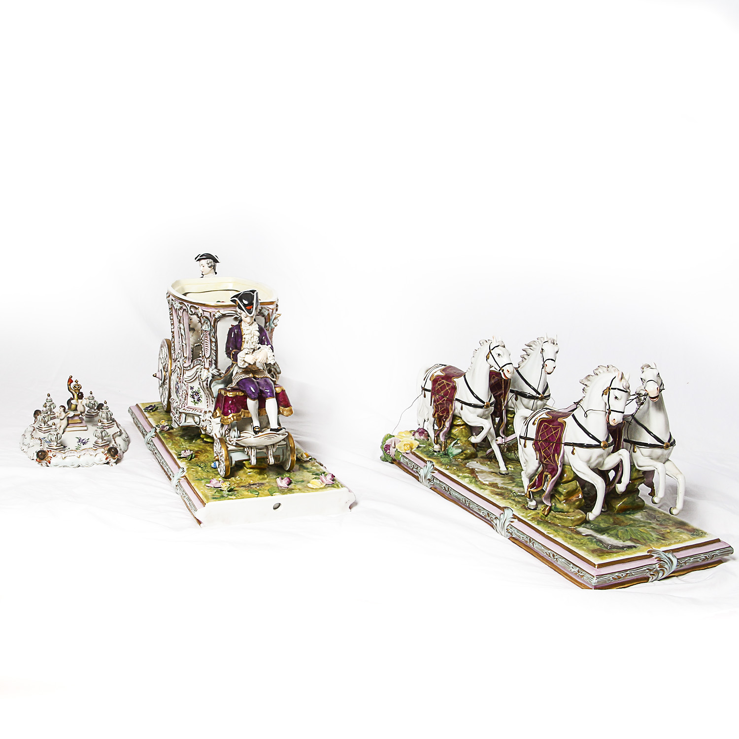 Antique Porcelain Rudolstadt Volkstedt Horse and Carriage Figurine