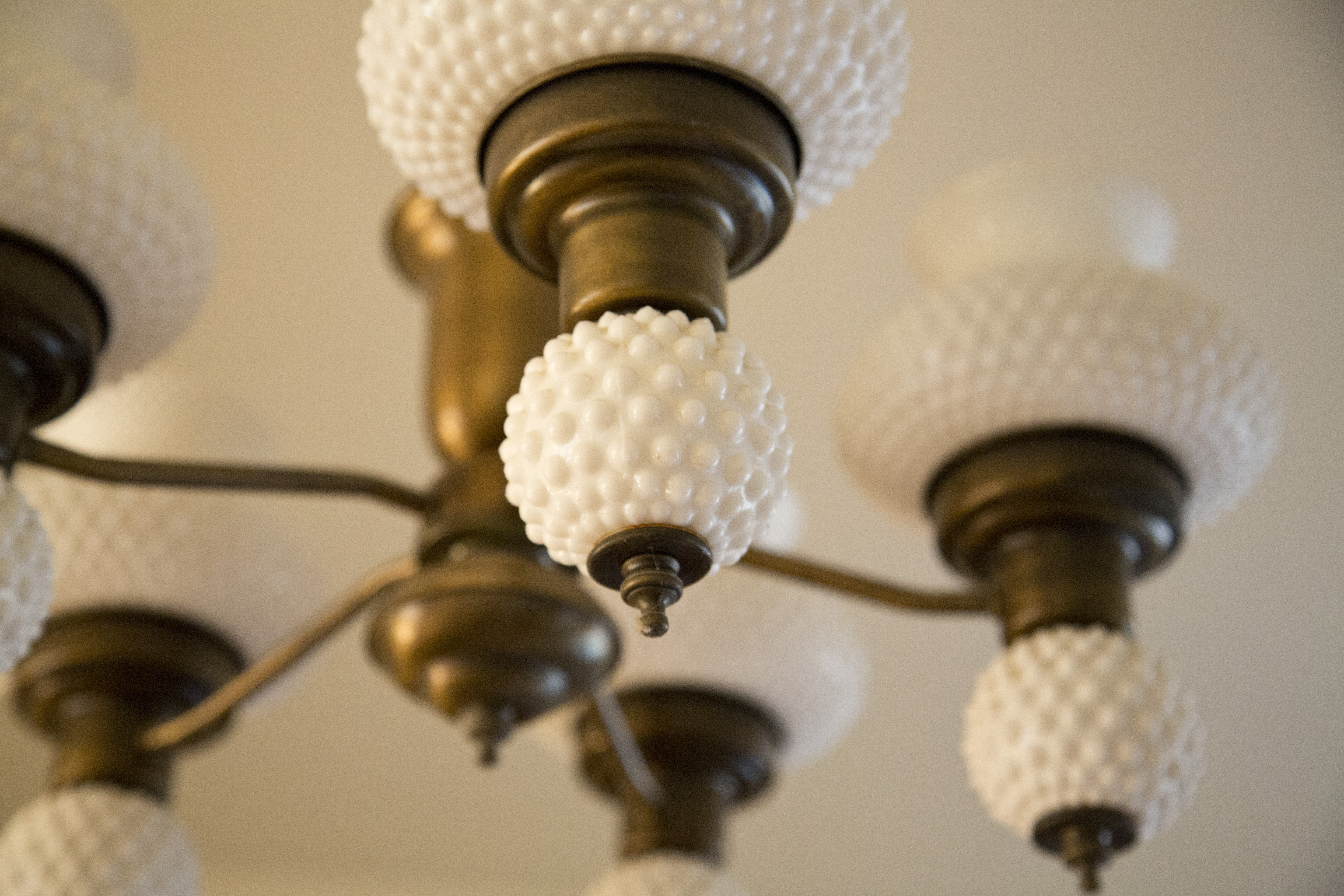 Chandelier with Hobnail Milk Glass Globes