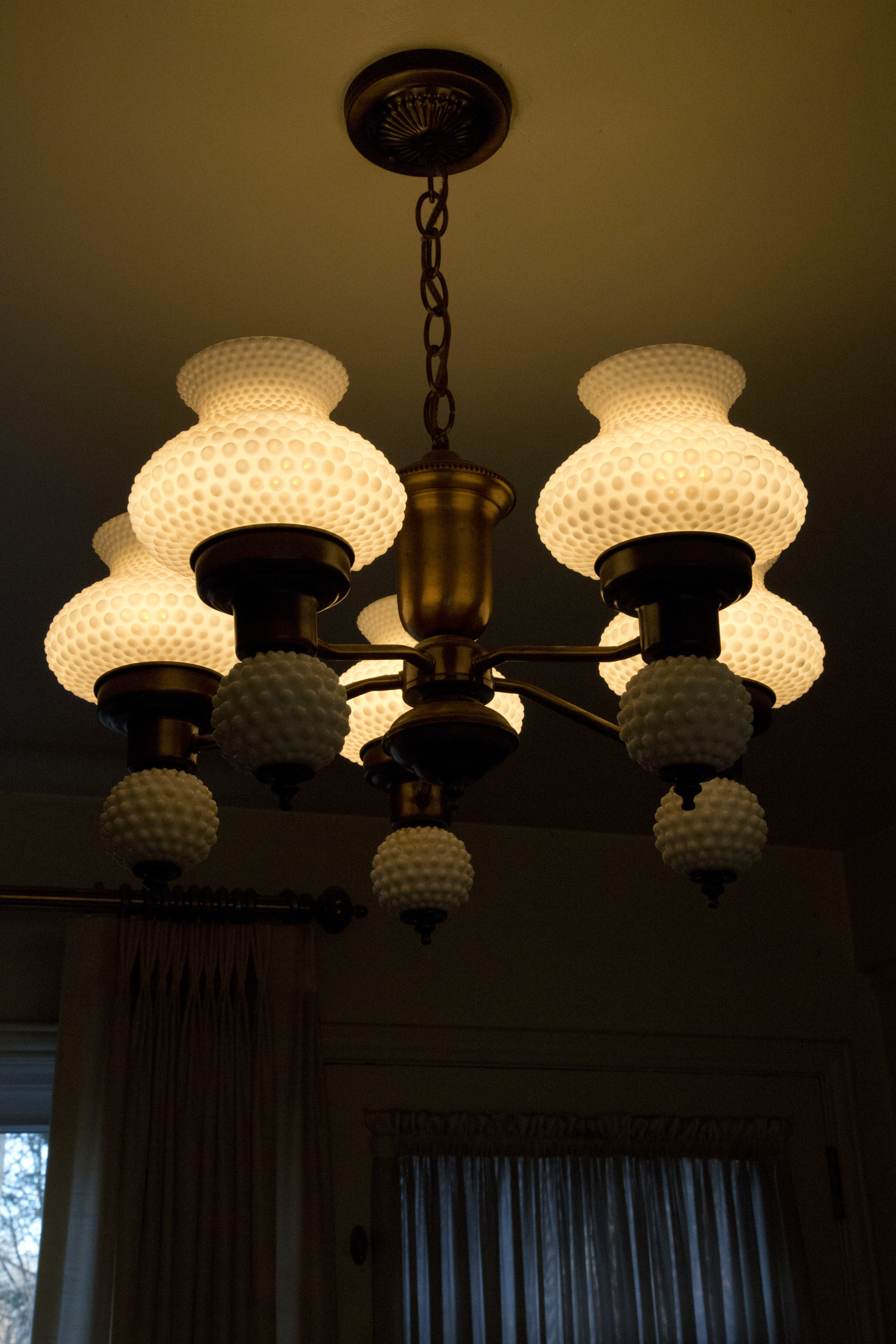 Chandelier with Hobnail Milk Glass Globes