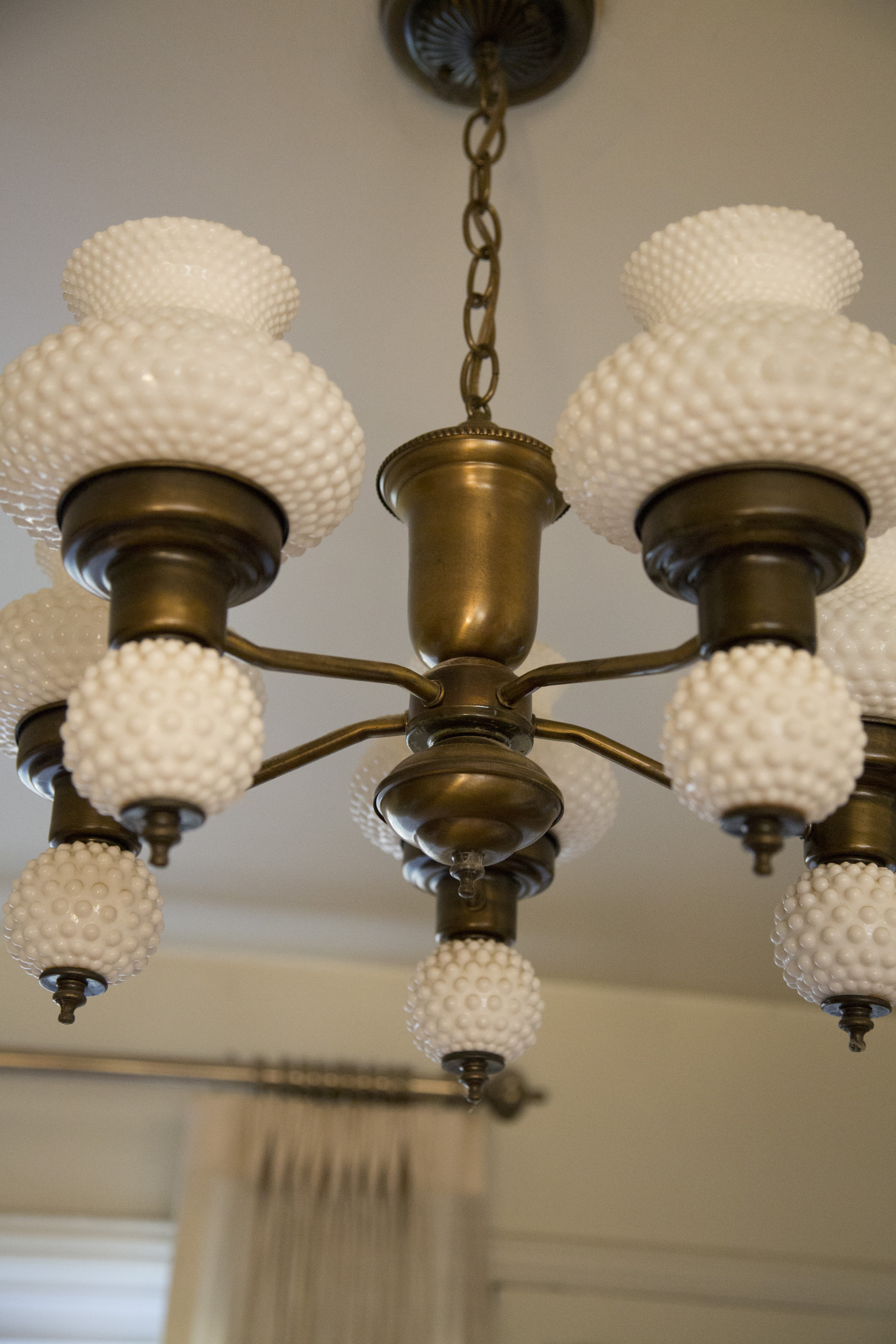 Chandelier with Hobnail Milk Glass Globes