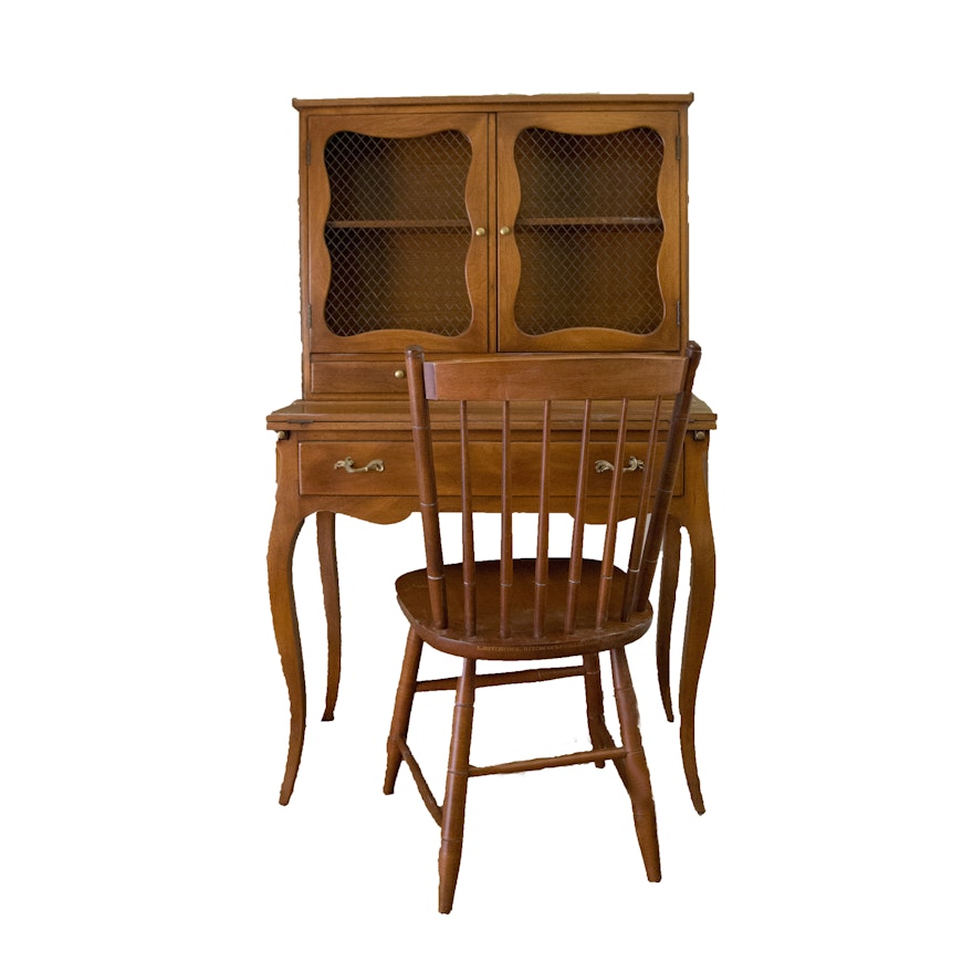 French Provincial Maple Writing Desk and Hitchcock Chair