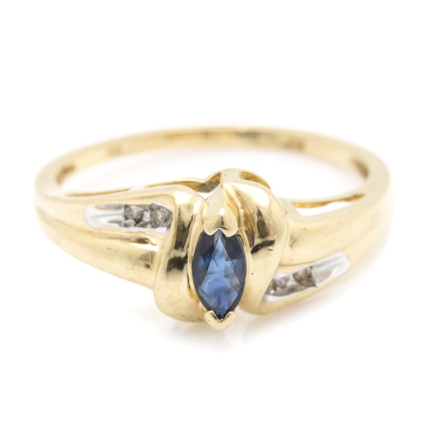 10K Yellow Gold Sapphire and Diamond Bypass Ring