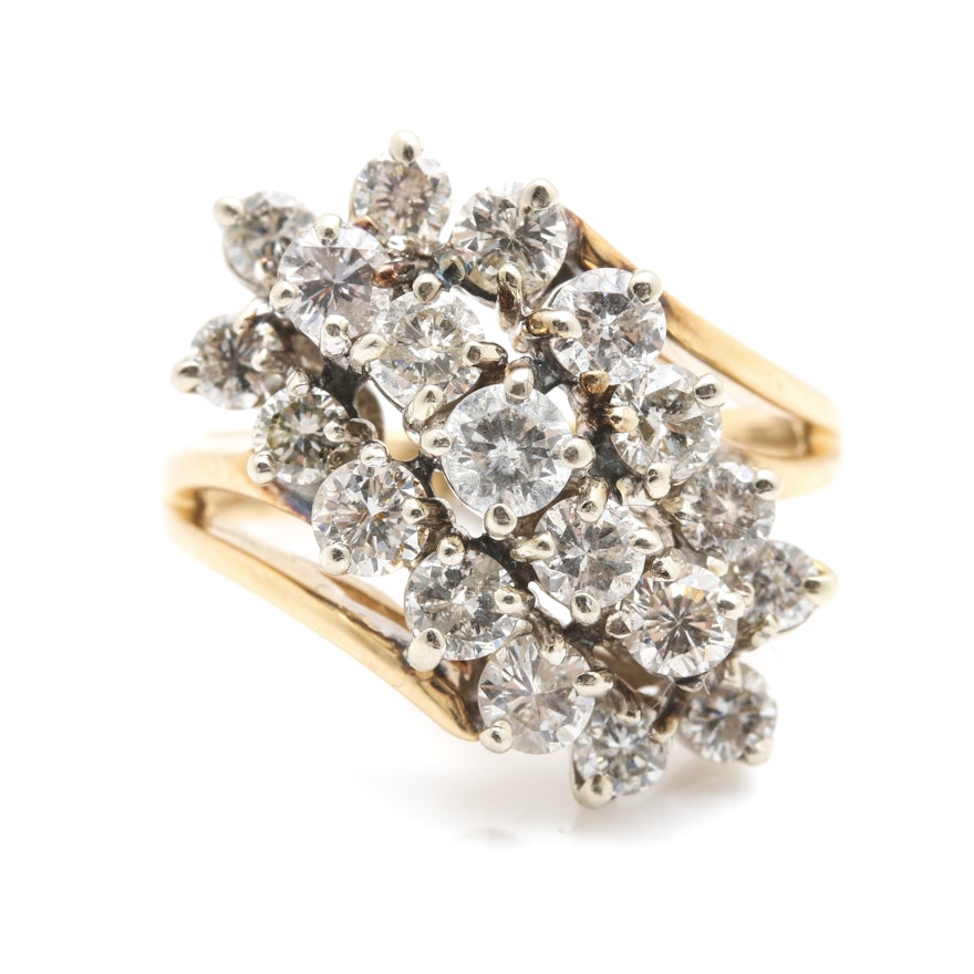 14K Yellow Gold 1.87 CTW Diamond Cluster Ring