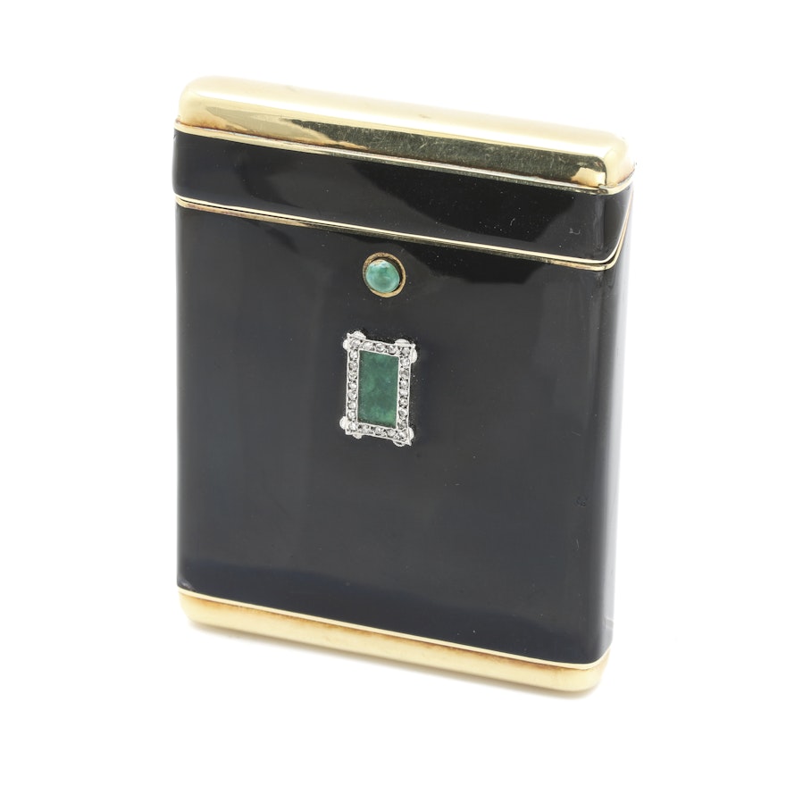 Art Deco 14K Yellow Gold Diamond, and Enamel Cigarette Case