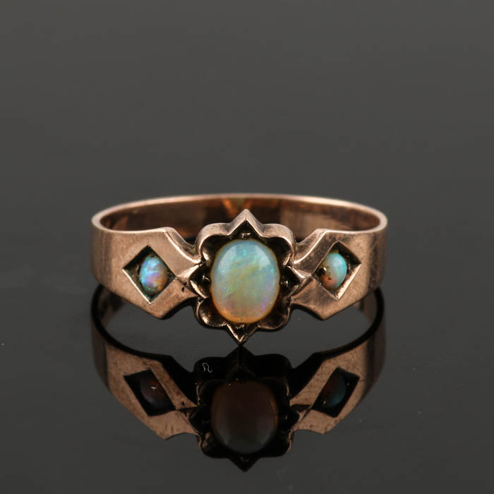 10K Rose Gold Opal Ring and Ankh Cross Pendant