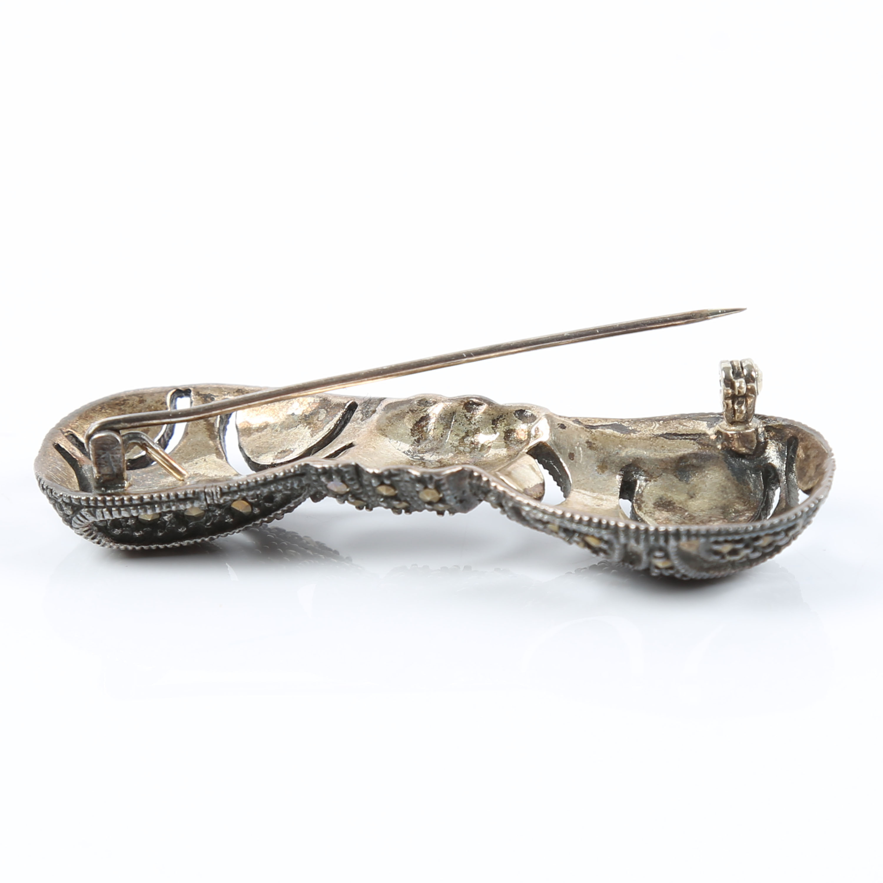 Sterling Silver and Marcasite Bow Brooch