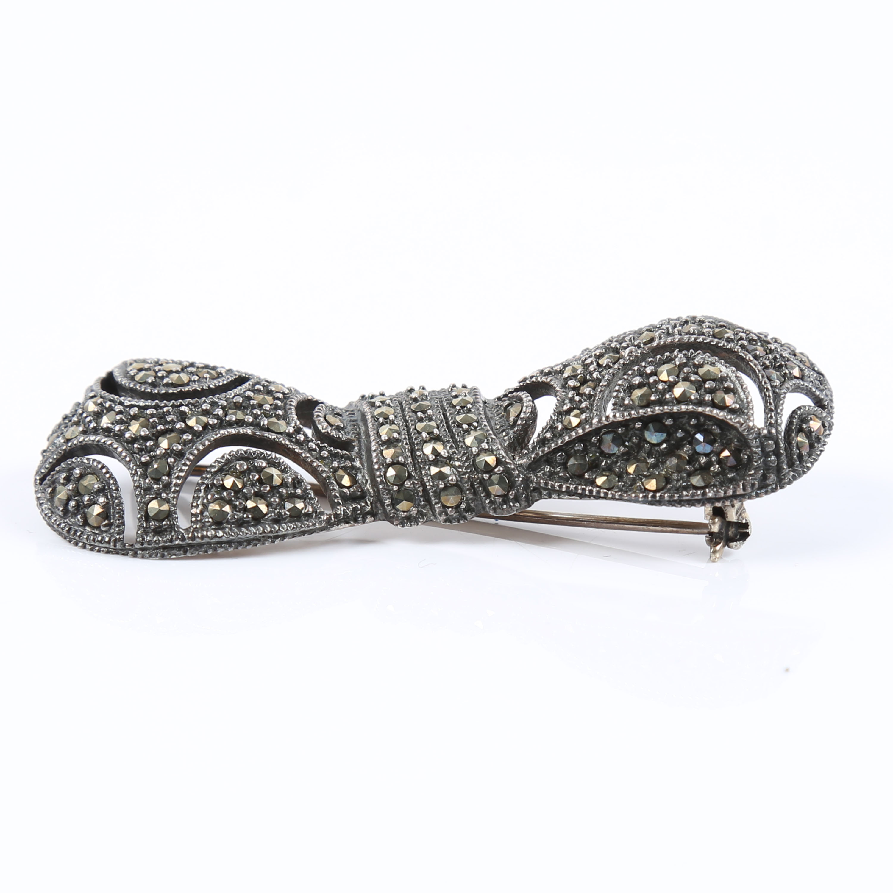 Sterling Silver and Marcasite Bow Brooch