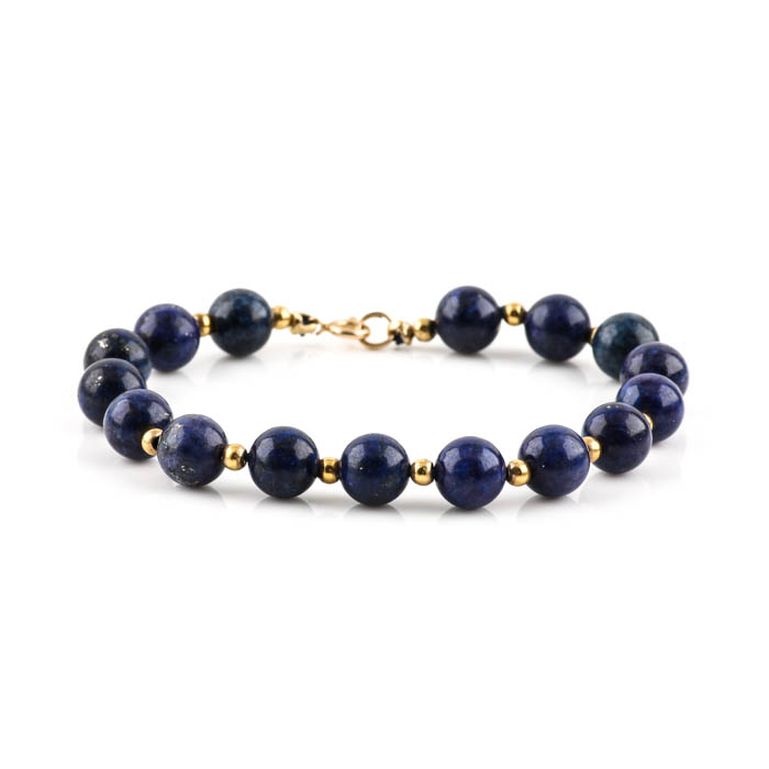 14K Yellow Gold Lapis Lazuli Bead Bracelet