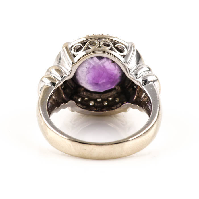 14K White Gold Amethyst and Diamond Ring