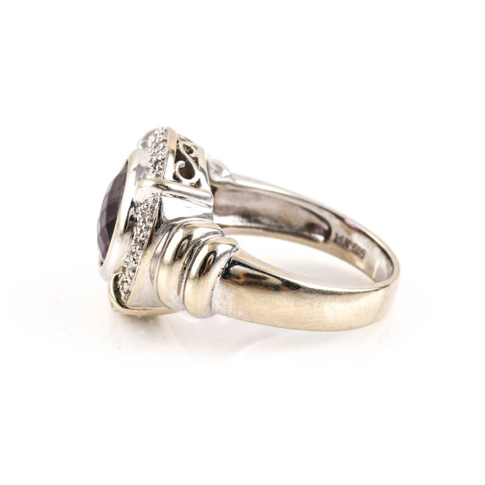 14K White Gold Amethyst and Diamond Ring
