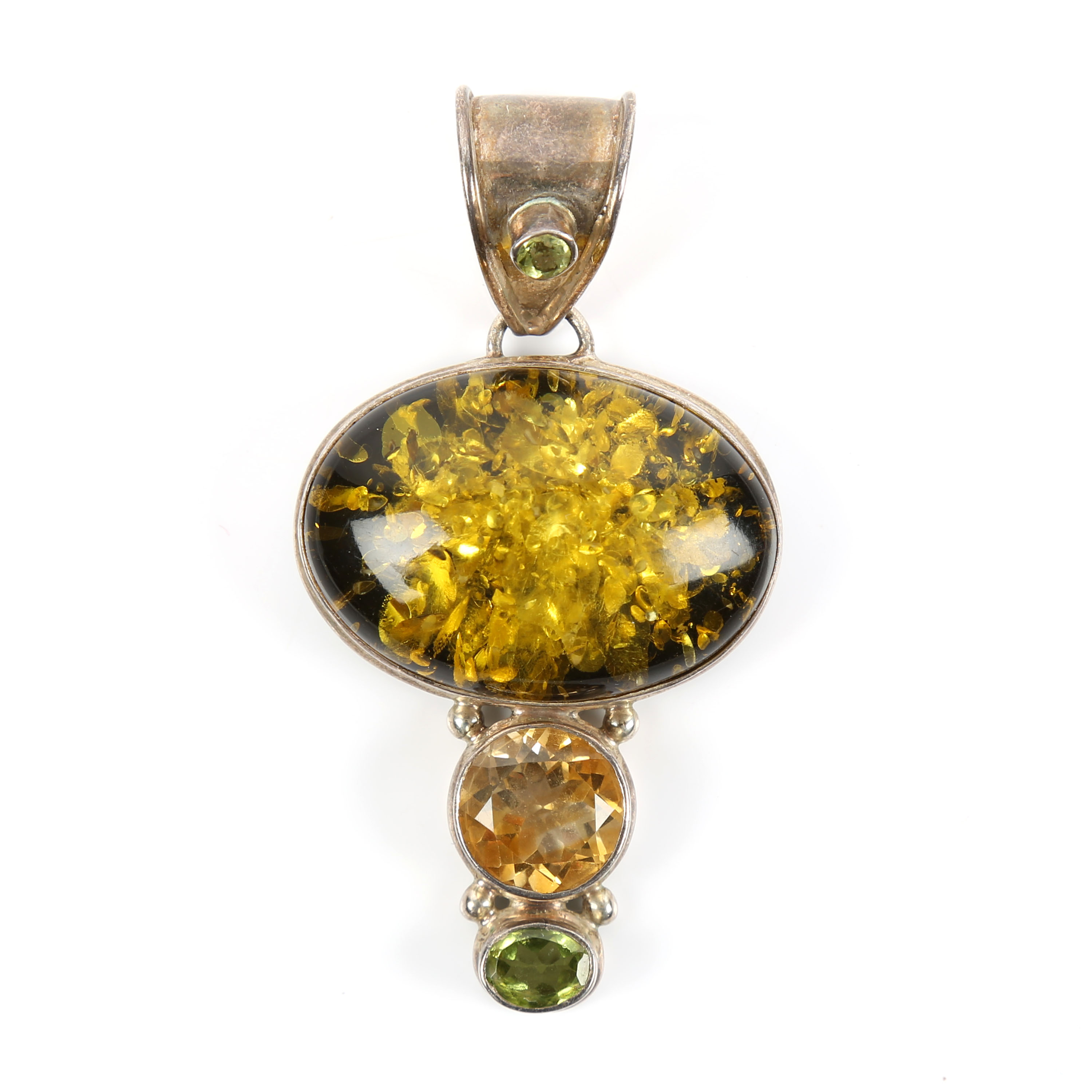 Sterling Silver, Amber, Citrine, and Peridot Pendant Enhancer