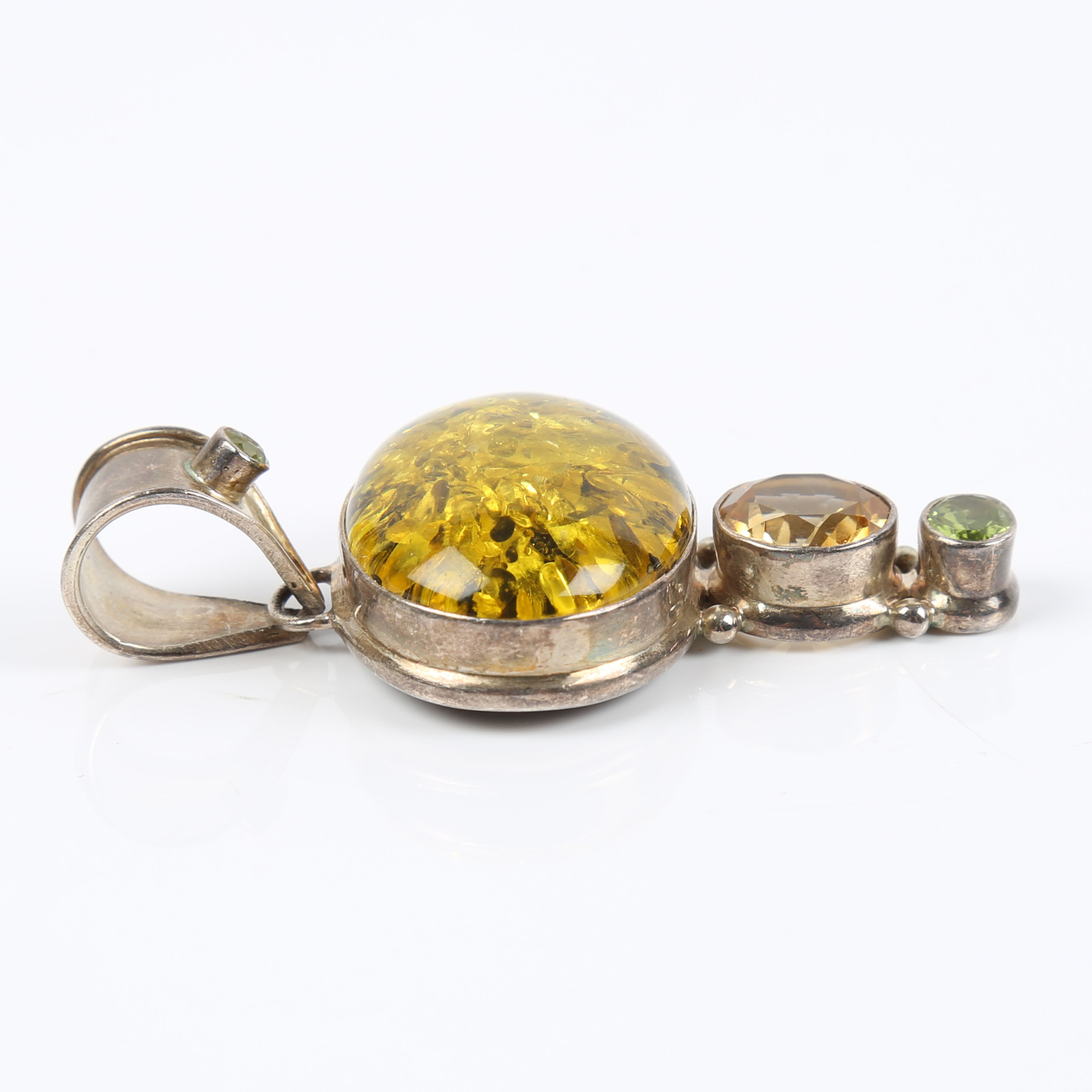 Sterling Silver, Amber, Citrine, and Peridot Pendant Enhancer