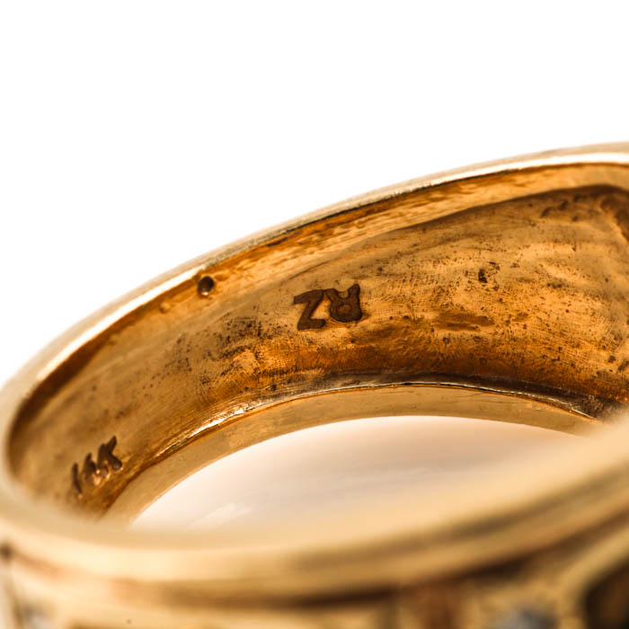 14K Yellow Gold Pink and Green Tourmaline with Diamond Ring