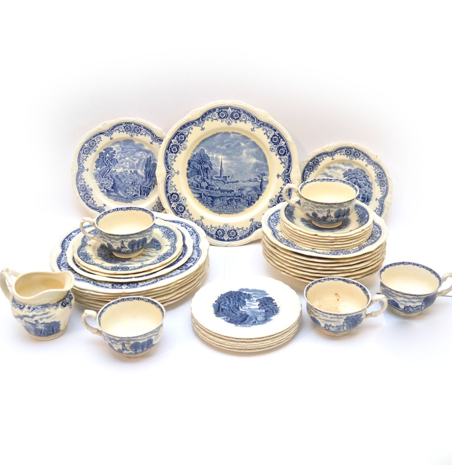 Antique Grindley "Scenes After Constable" Blue English China