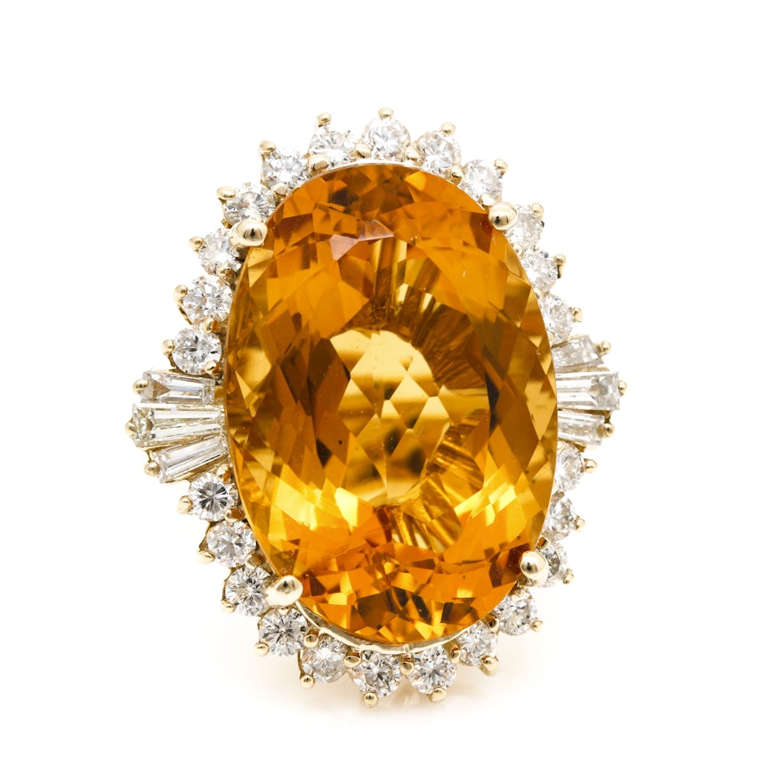 14K Yellow Gold 15.92 CT Citrine and 1.72 CTW Diamond Cocktail Ring