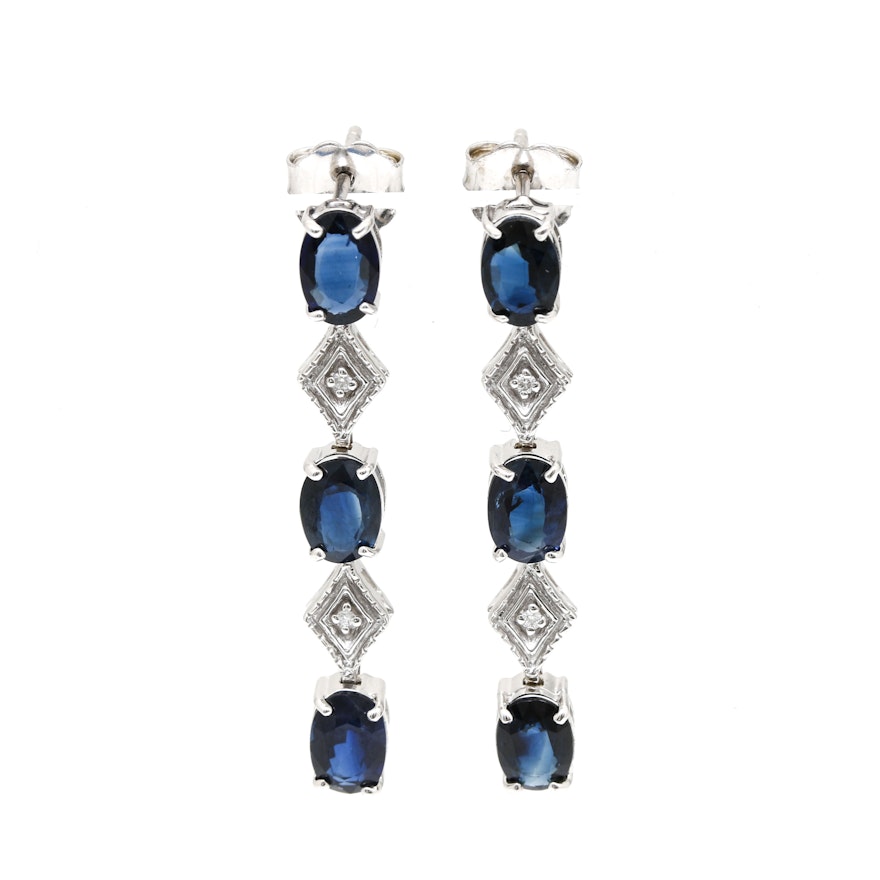 14K White Gold Sapphire and Diamond Dangle Earrings