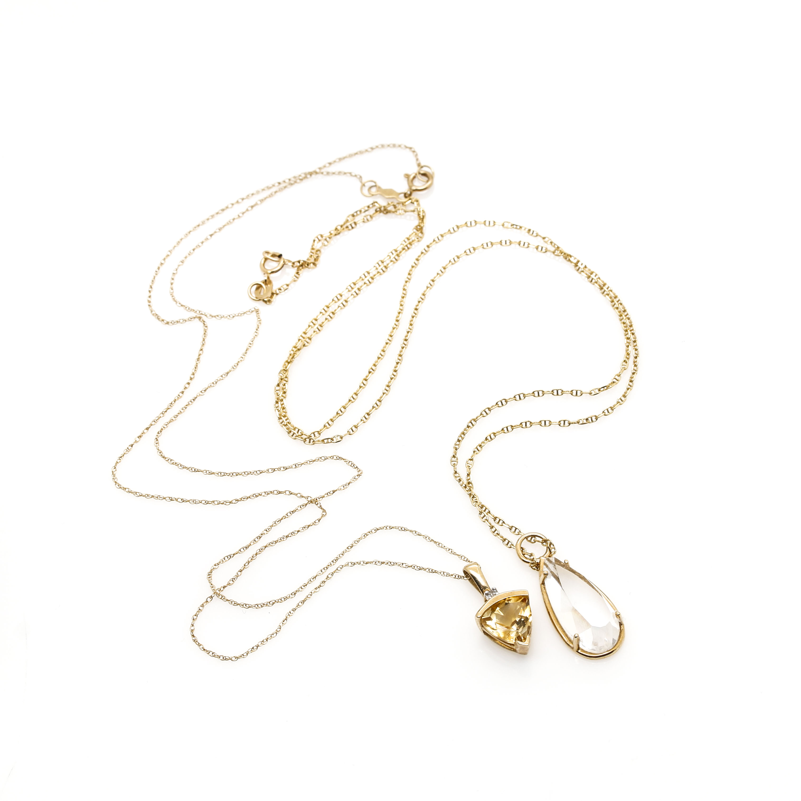 10K Yellow Gold Gemstone Pendant Necklaces Including Citrine And Diamond