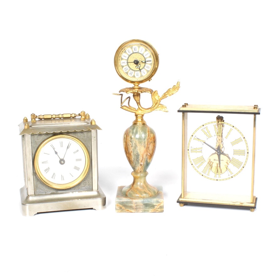 Three Clocks with Antique Waterbury Alarm Clock