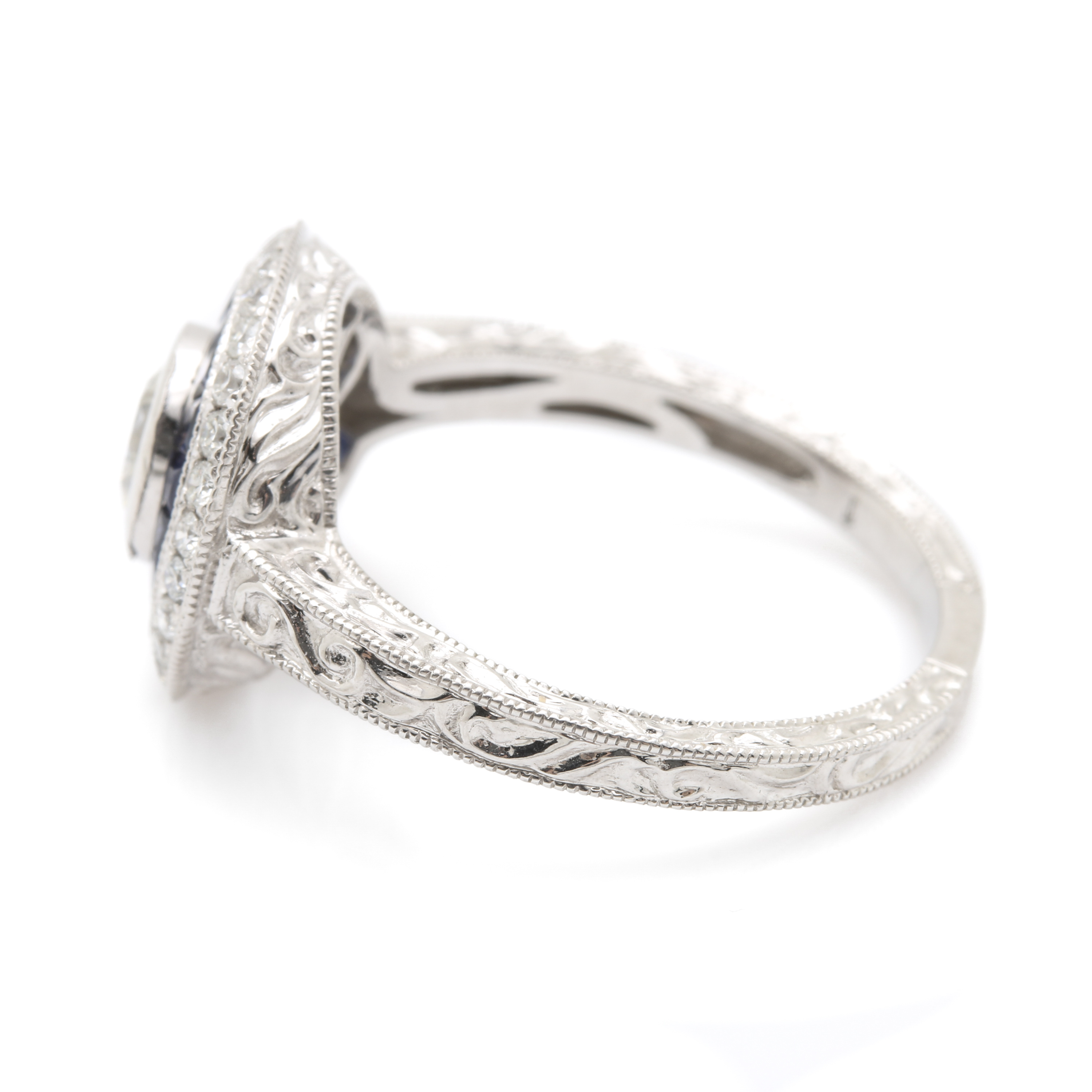 18K White Gold Sapphire and Diamond Halo Ring