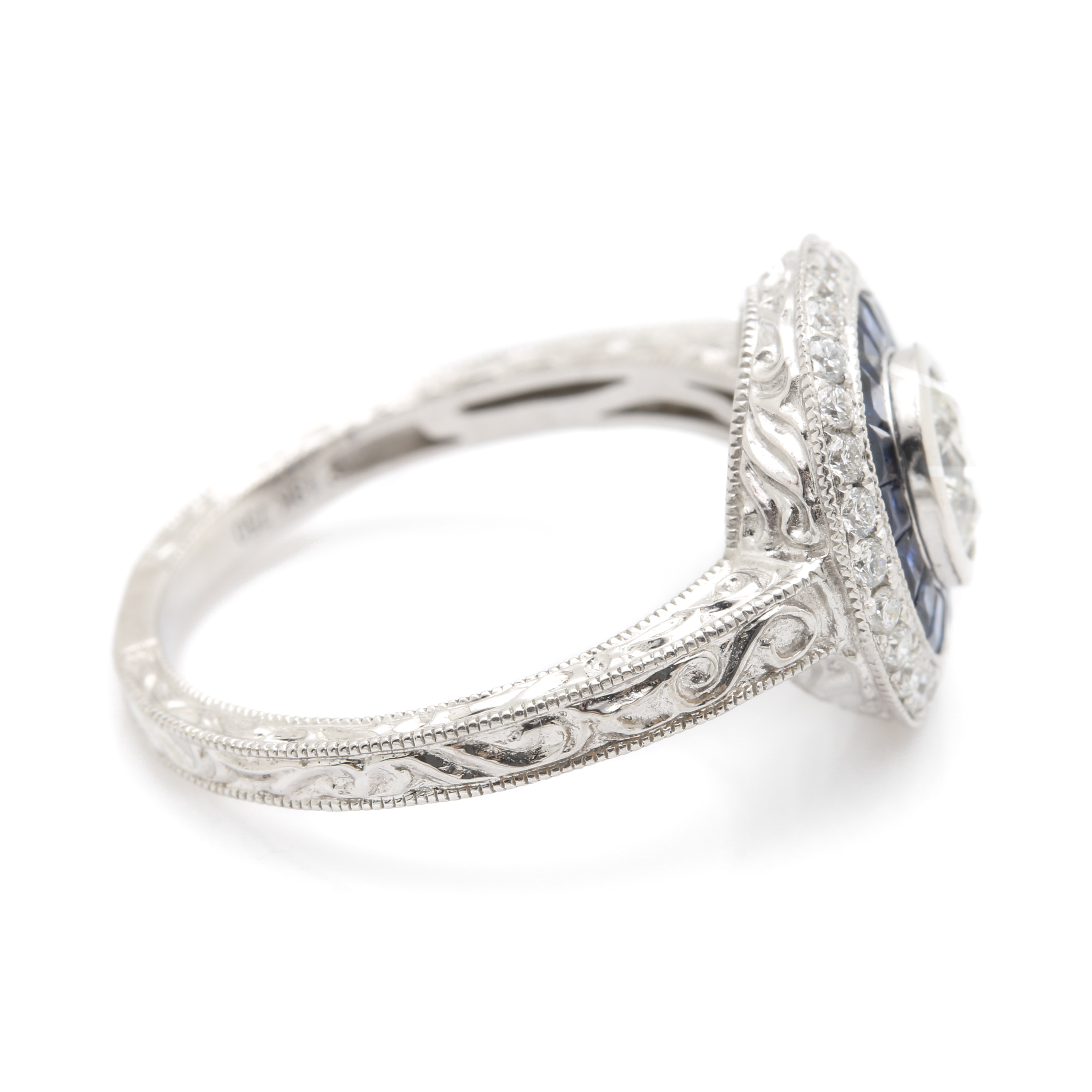 18K White Gold Sapphire and Diamond Halo Ring