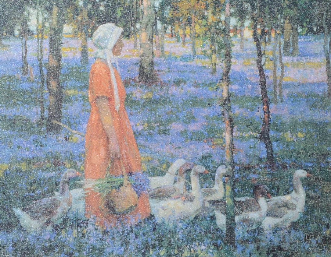 After Stanley Royle Offset Lithograph on Canvas "The Goose Girl"