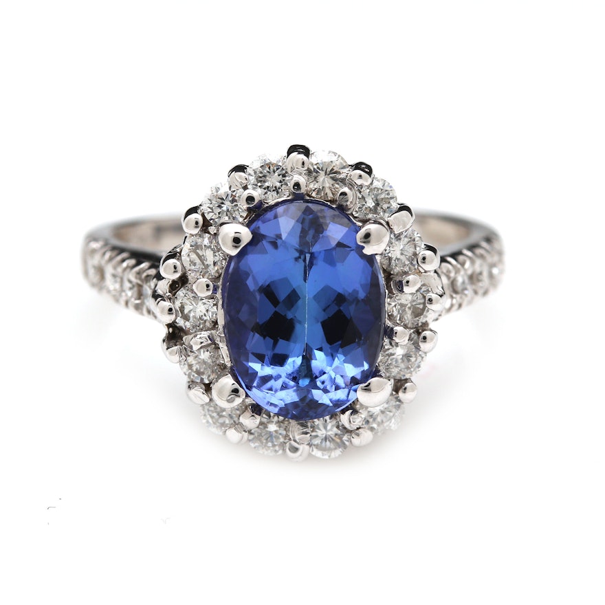 14K White Gold 2.36 CT Tanzanite and Diamond Ring