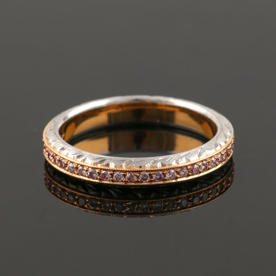 Michael Beaudry Platinum and Diamond Eternity Ring With 18K Yellow Gold Accents