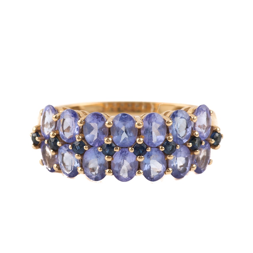 14K Yellow Gold Tanzanite and Blue Sapphire Ring