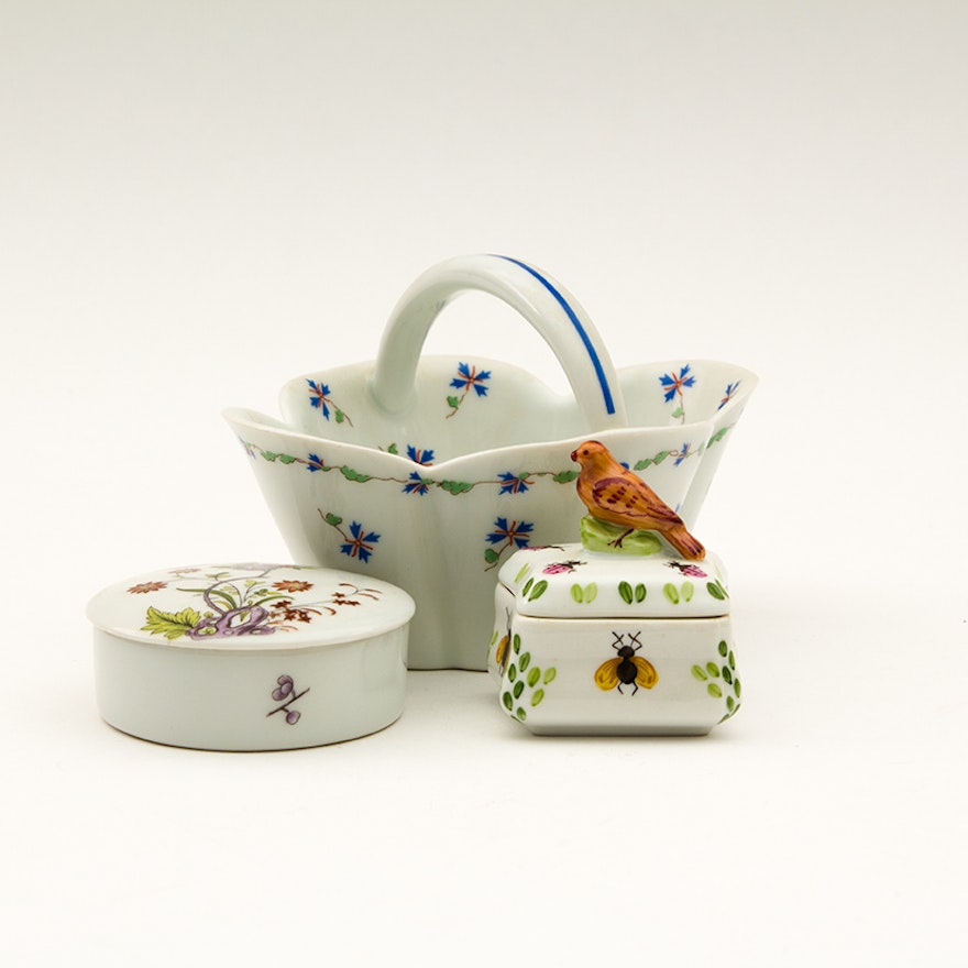 Porcelain Limoges Trinket Boxes and Basket