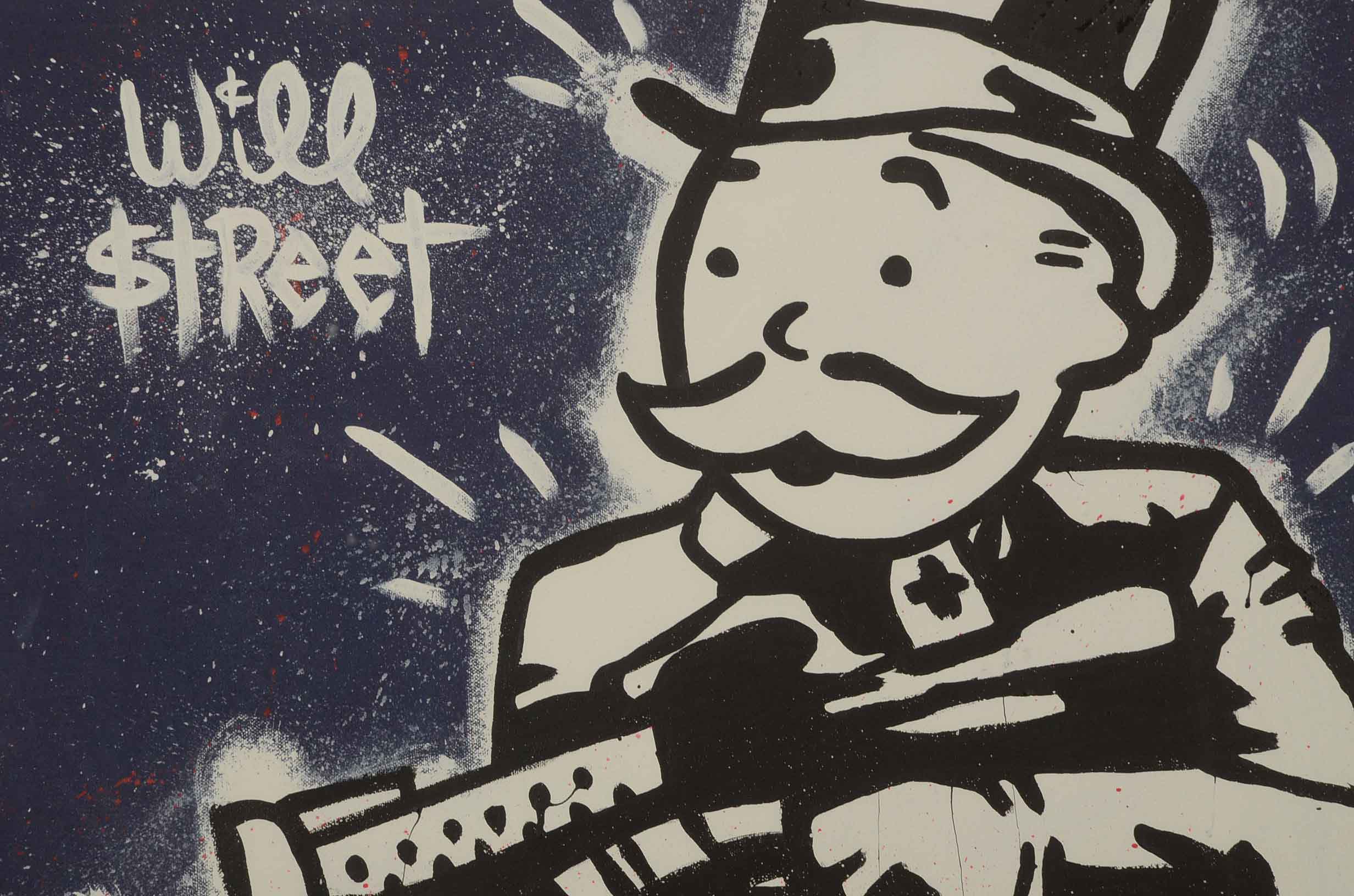 Will Street Original Acrylic Painting on Canvas "Monopoly Man with Machine Gun"