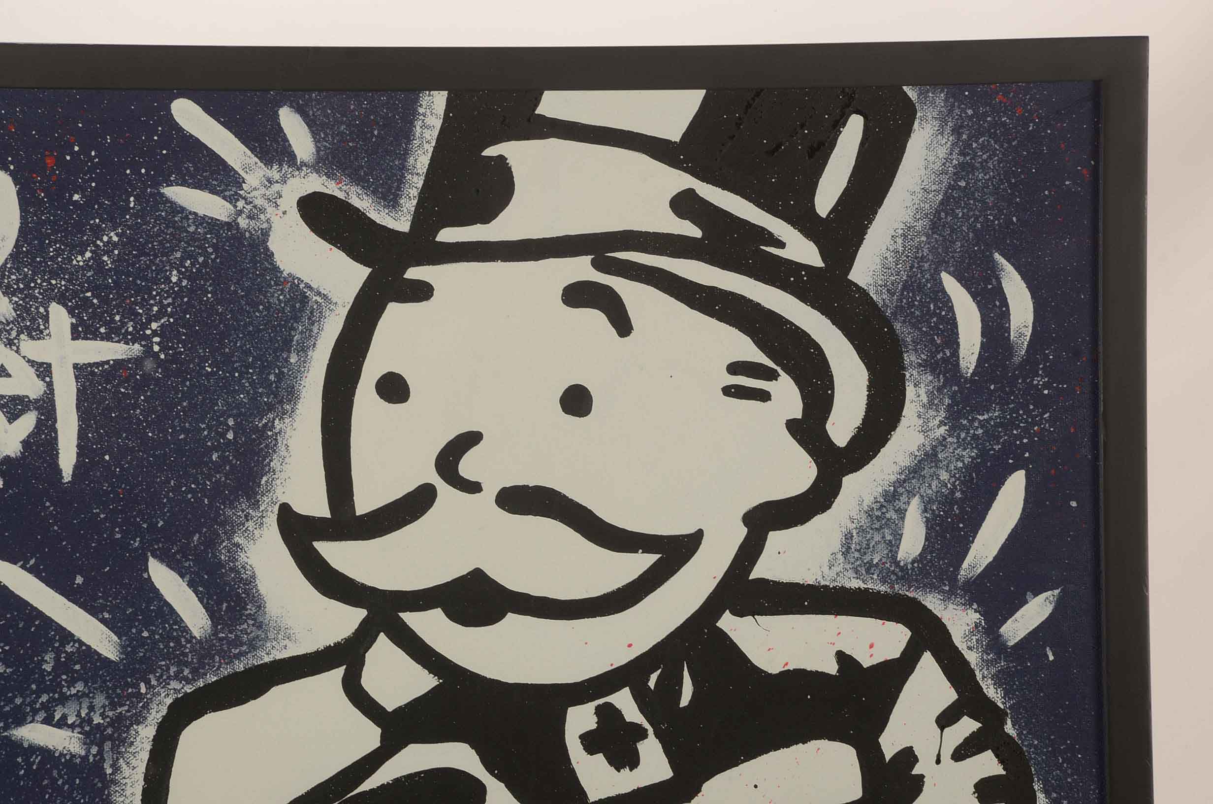 Will Street Original Acrylic Painting on Canvas "Monopoly Man with Machine Gun"