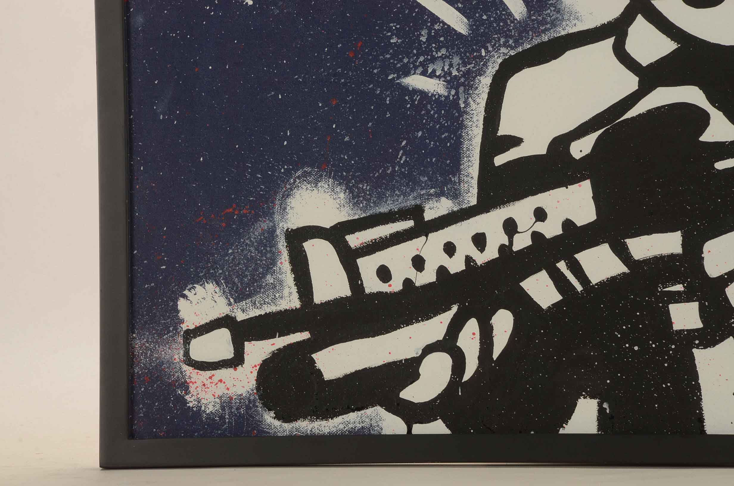 Will Street Original Acrylic Painting on Canvas "Monopoly Man with Machine Gun"