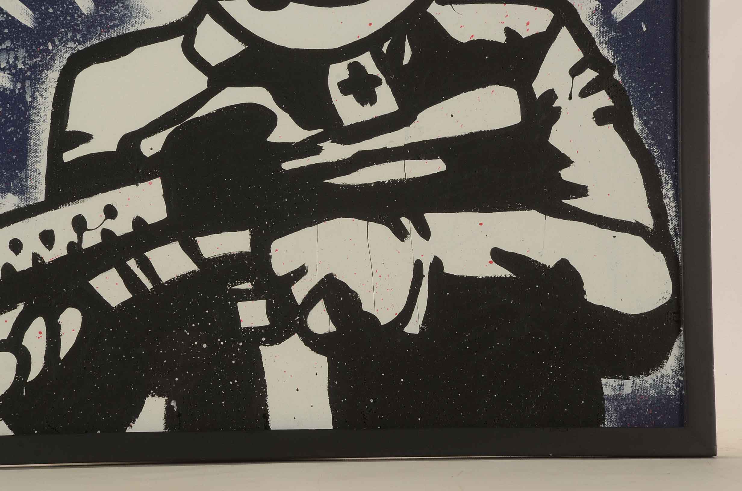 Will Street Original Acrylic Painting on Canvas "Monopoly Man with Machine Gun"