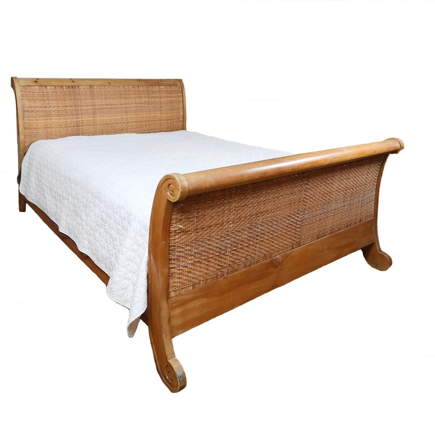 Queen Sized Sleigh Bed Frame with Woven Panels