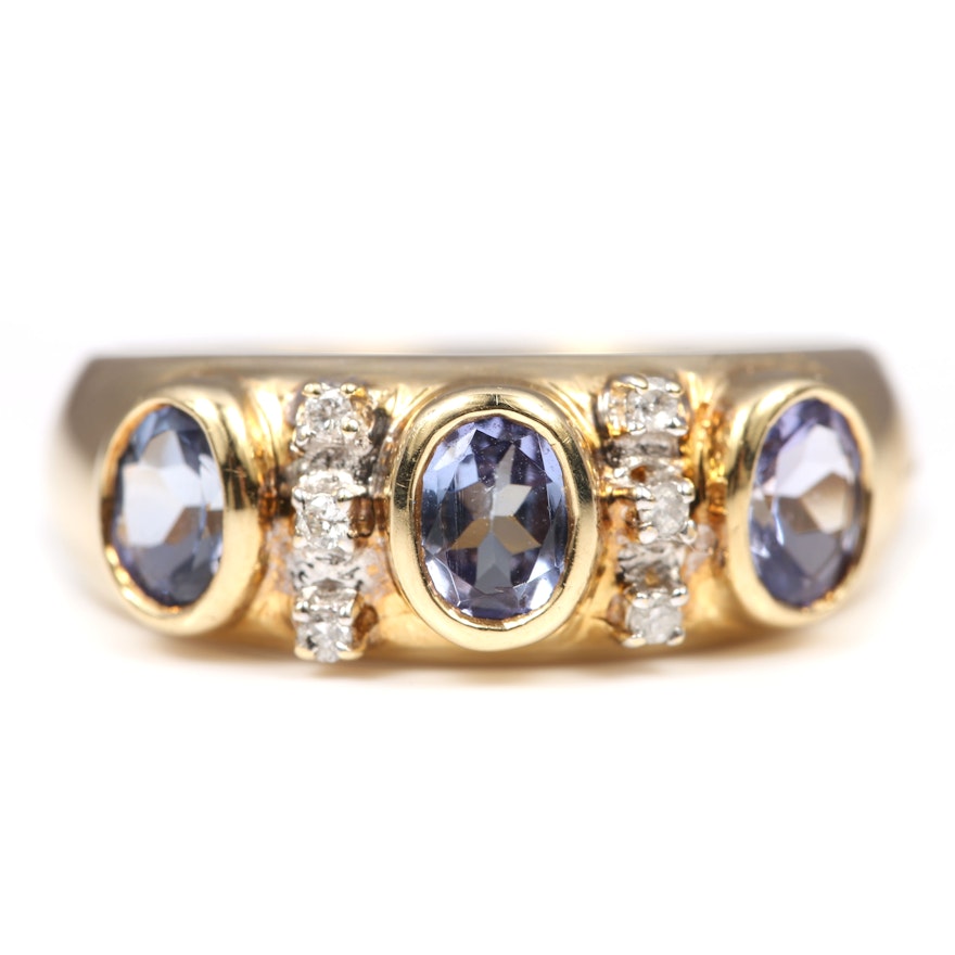 Frederick Goldman 14K Yellow Gold Tanzanite and Diamond Ring