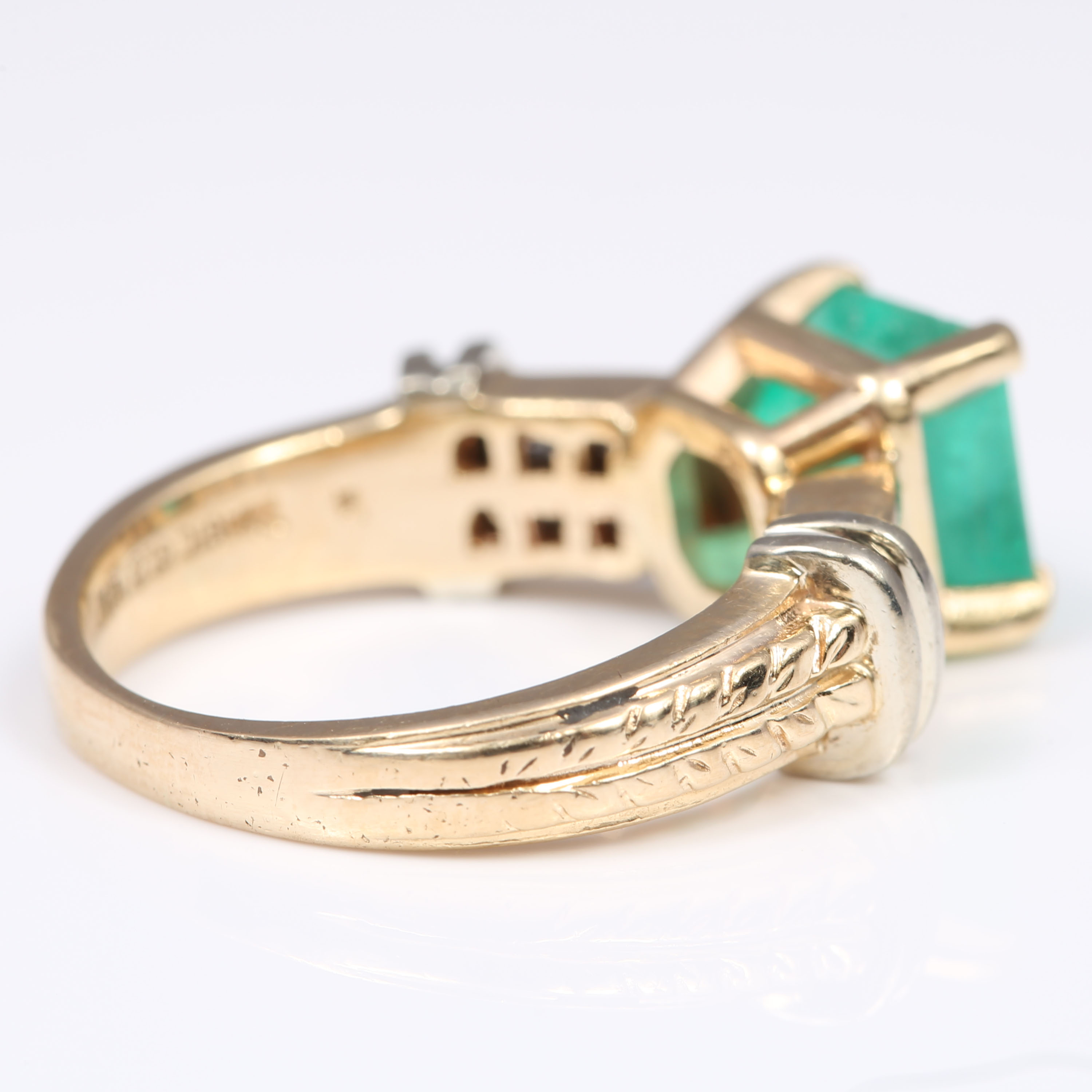 Magic Glo 14K Yellow Gold 2.30 CT Emerald and Princess Cut Diamond Ring