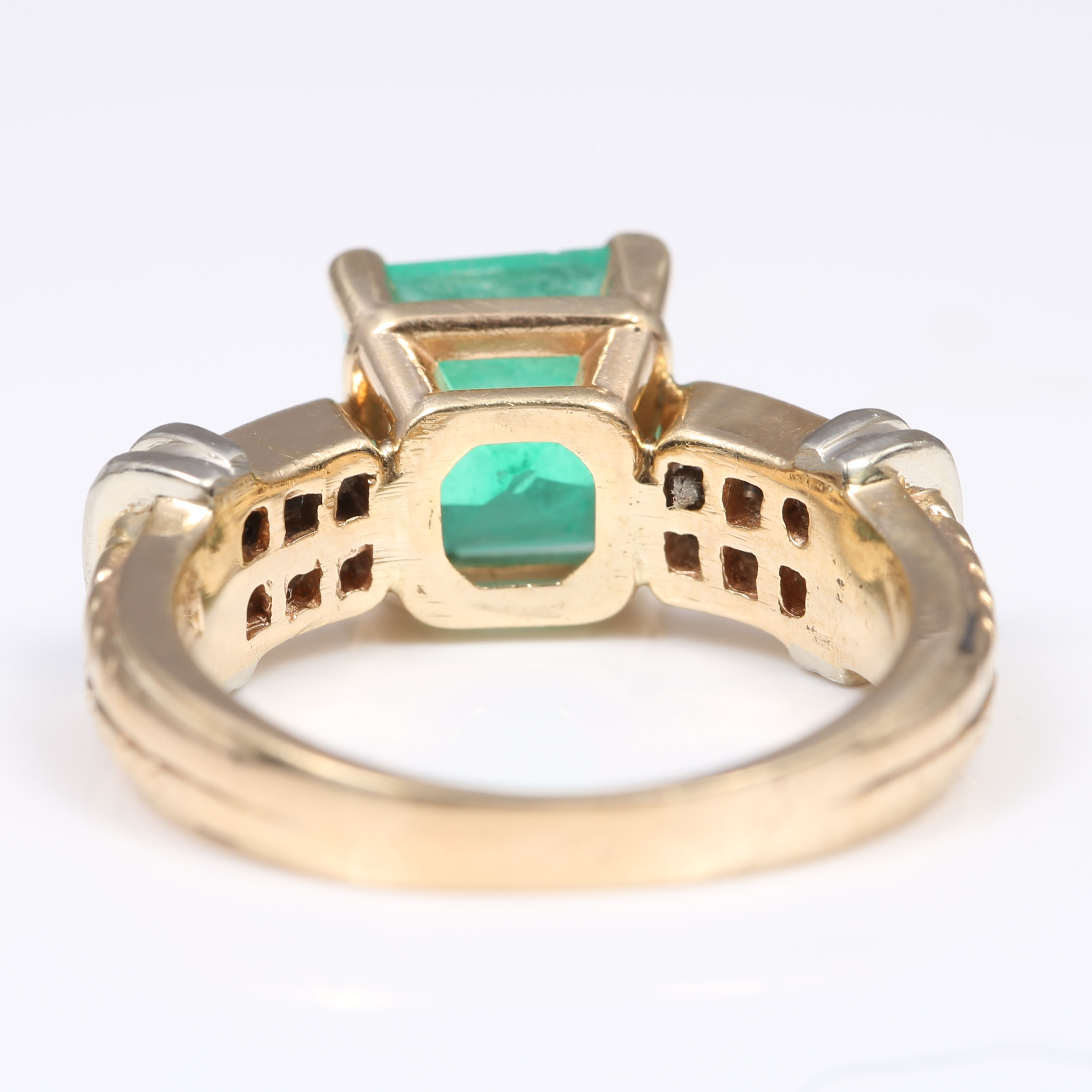 Magic Glo 14K Yellow Gold 2.30 CT Emerald and Princess Cut Diamond Ring