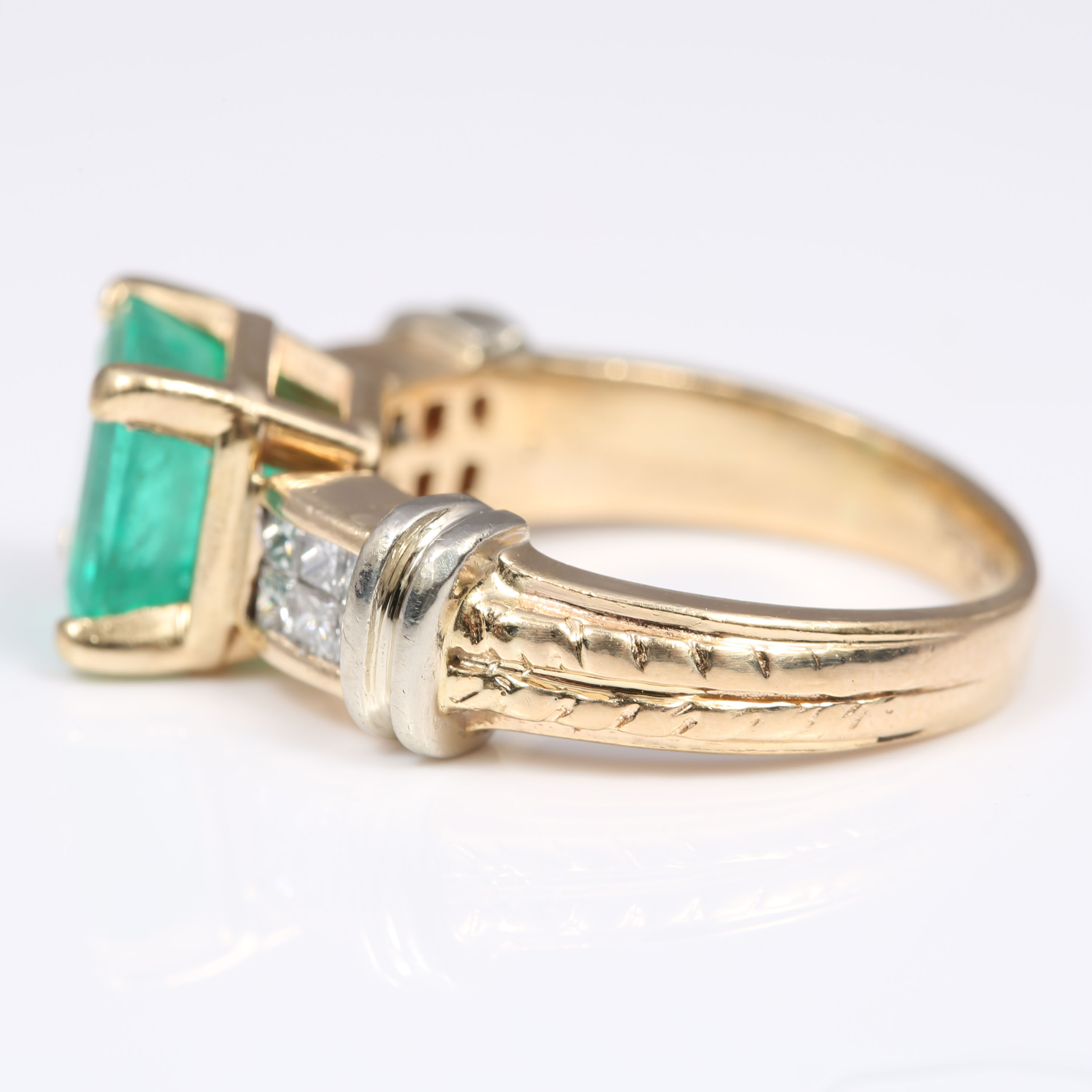 Magic Glo 14K Yellow Gold 2.30 CT Emerald and Princess Cut Diamond Ring